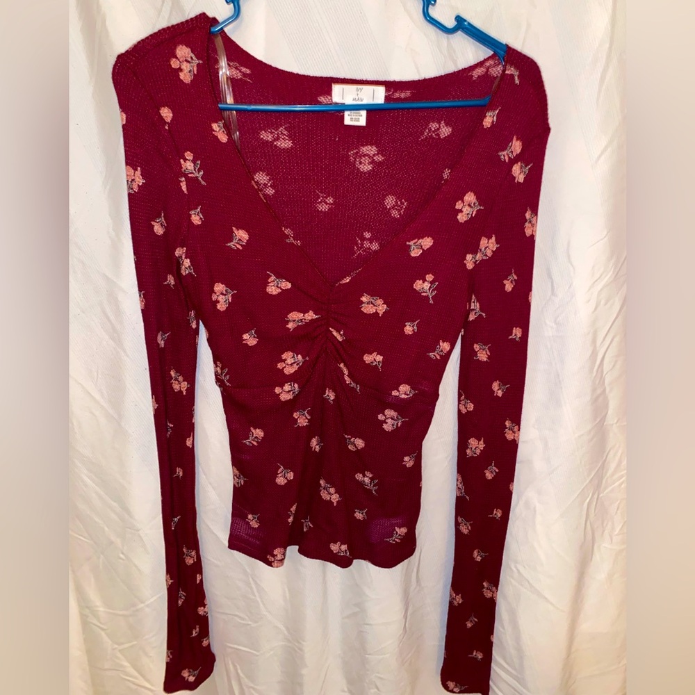 Maroon Floral Long Sleeve Tshirt